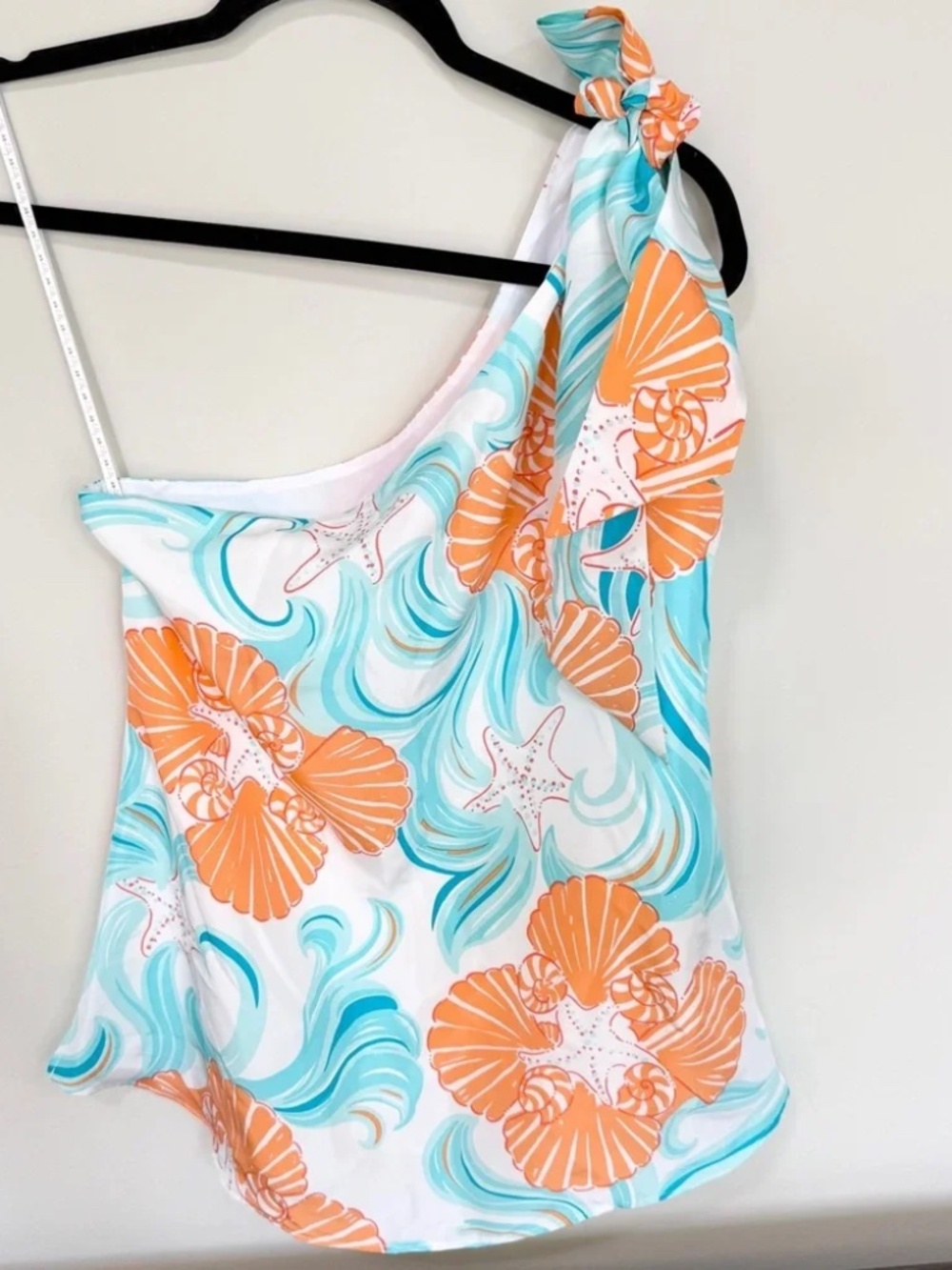 Lilly Pulitzer Do The Wave Orange Blue Seashell Starfish Silk One Shoulder Top 4